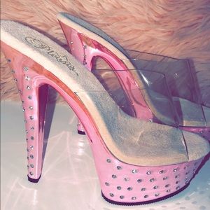 Pink Studded Pleaser Heels - size 8